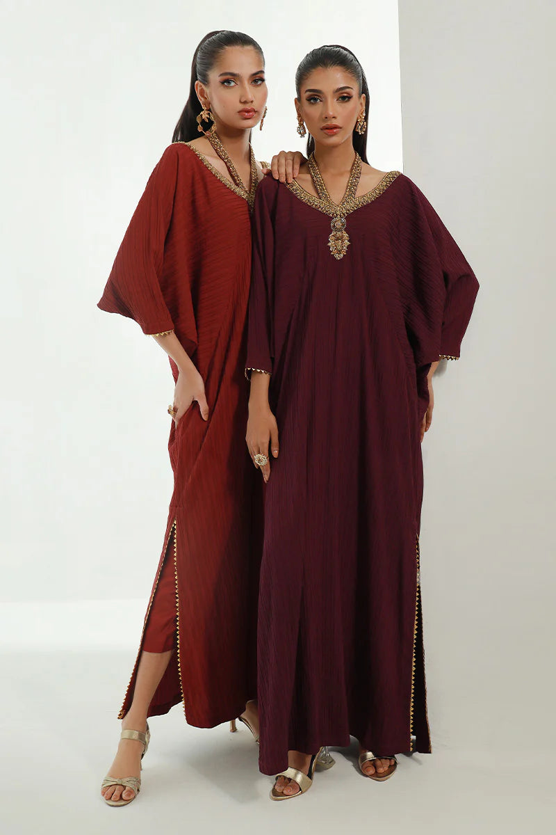 Nomani | Burgundy Embellished Kaftan