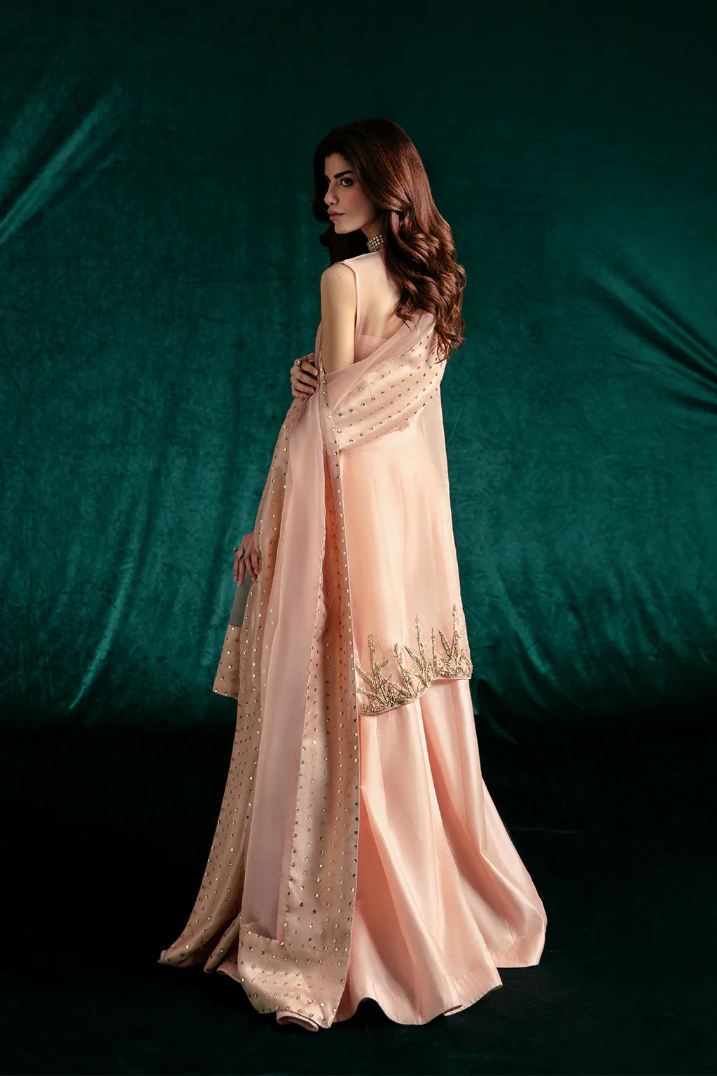 Cacie | Peach Hand Embellished Sharara