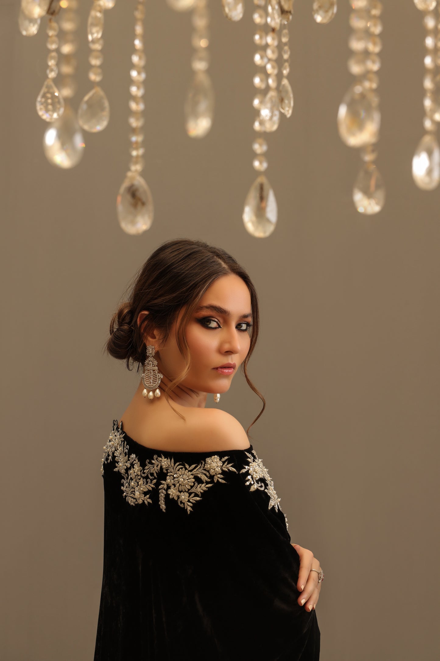 Camila | Black Velvet Embellished Kaftan