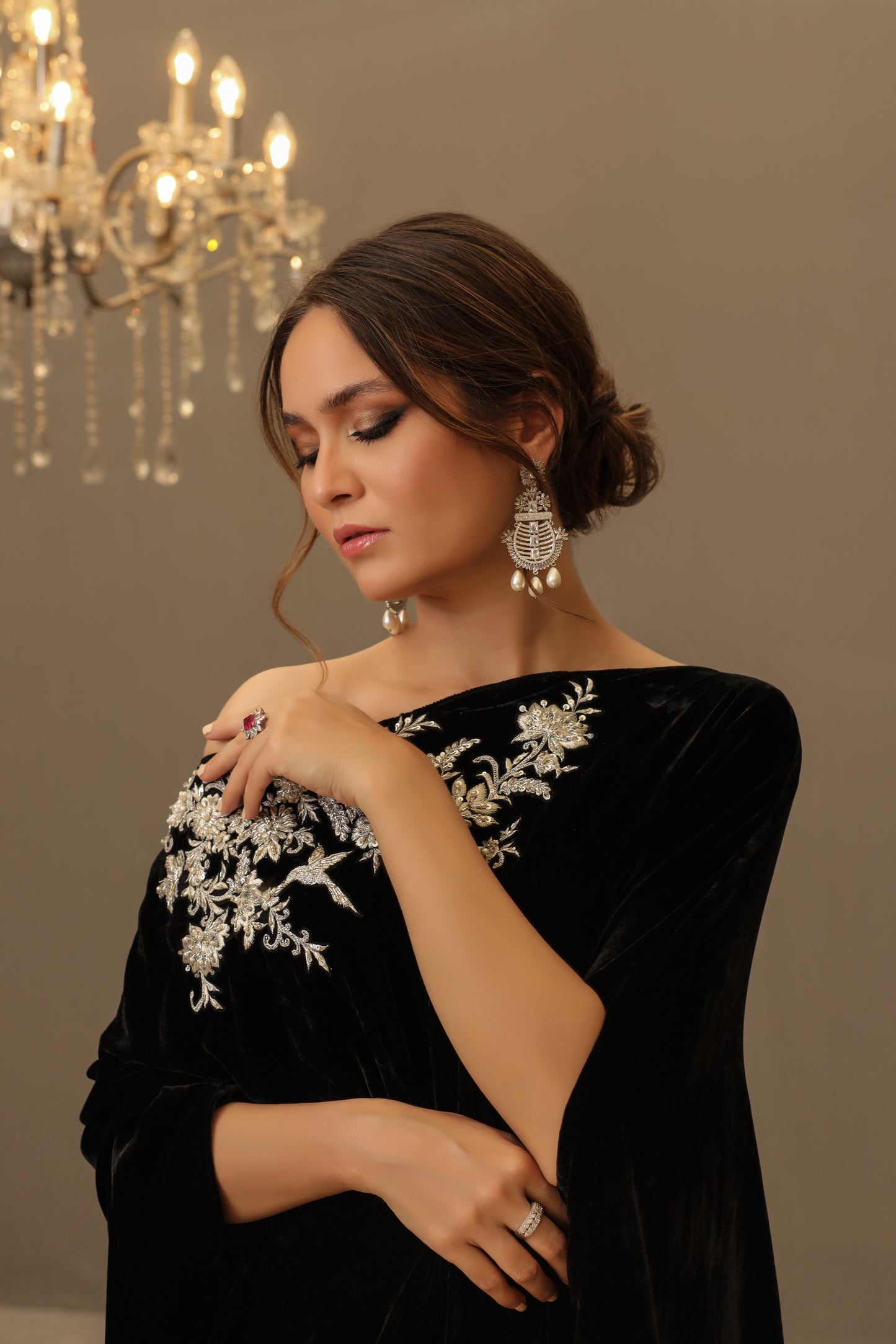 Camila | Black Velvet Embellished Kaftan
