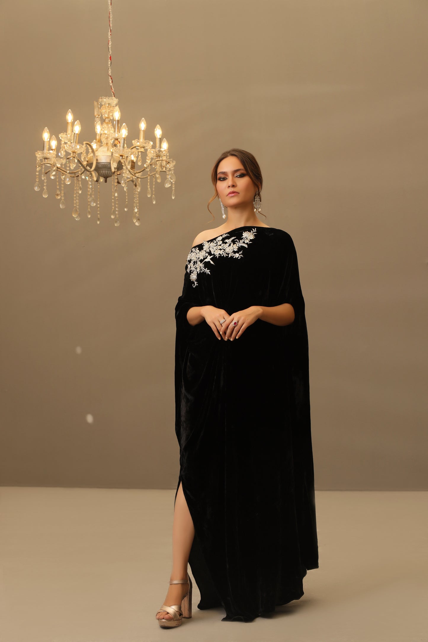 Camila | Black Velvet Embellished Kaftan
