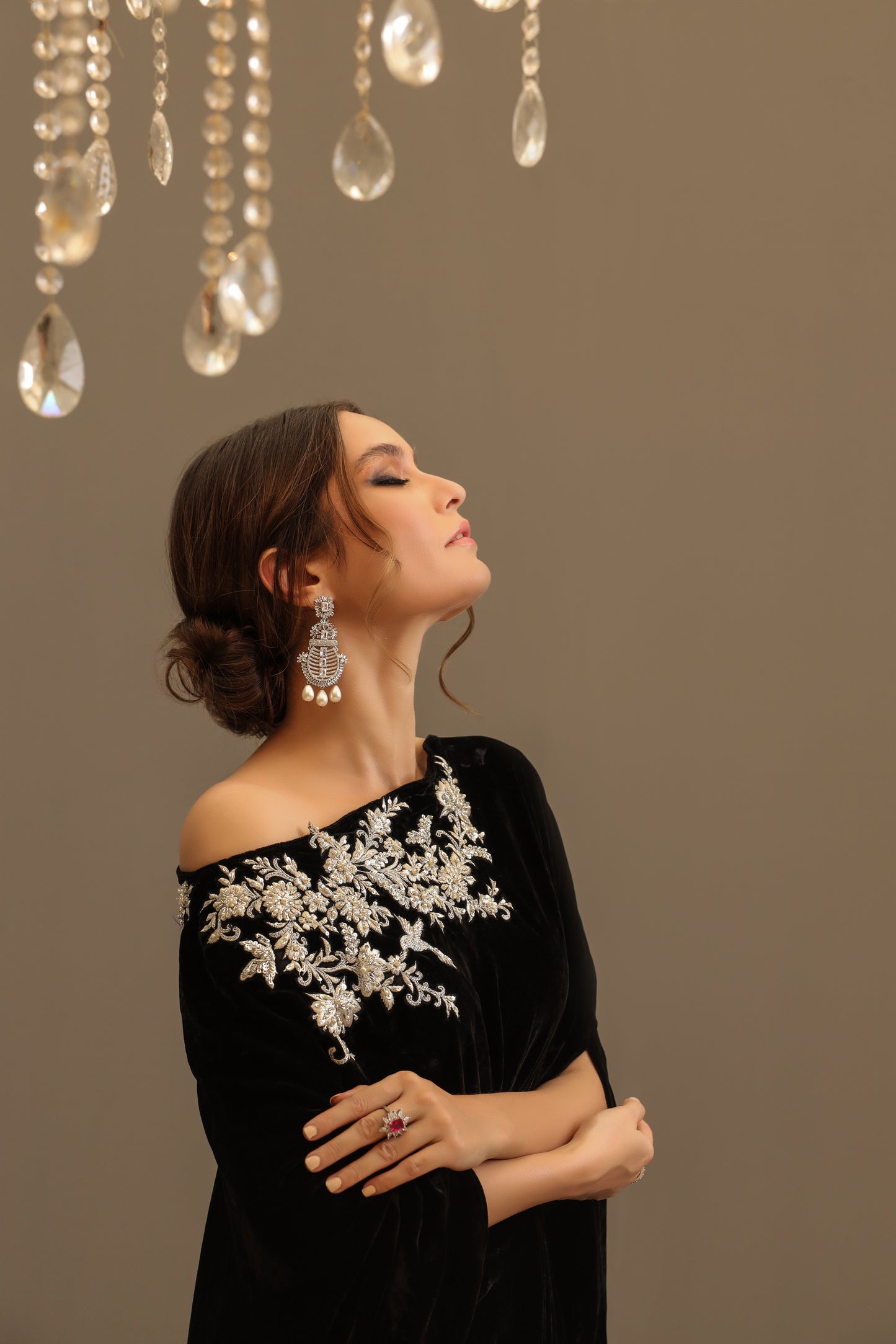 Camila | Black Velvet Embellished Kaftan