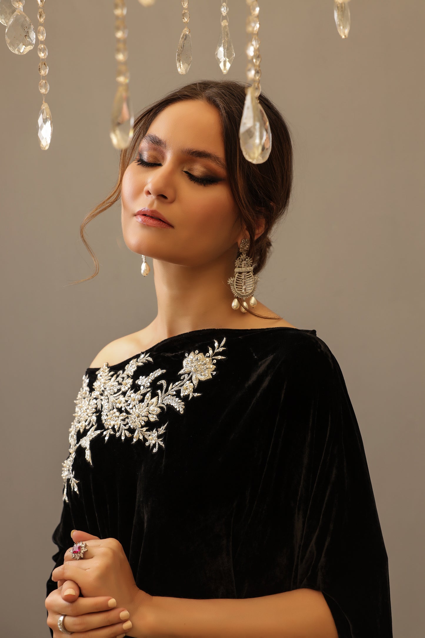 Camila | Black Velvet Embellished Kaftan