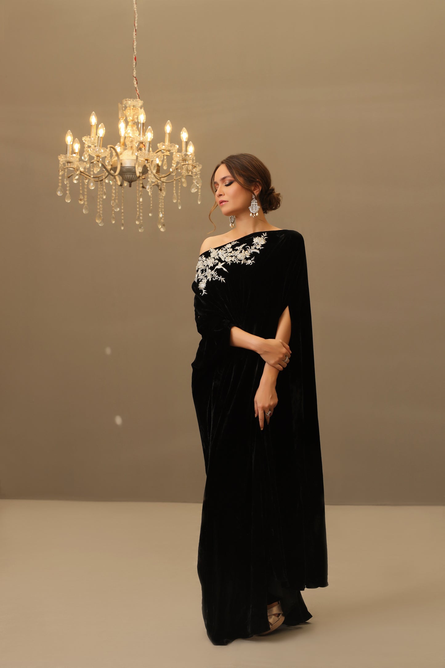 Camila | Black Velvet Embellished Kaftan