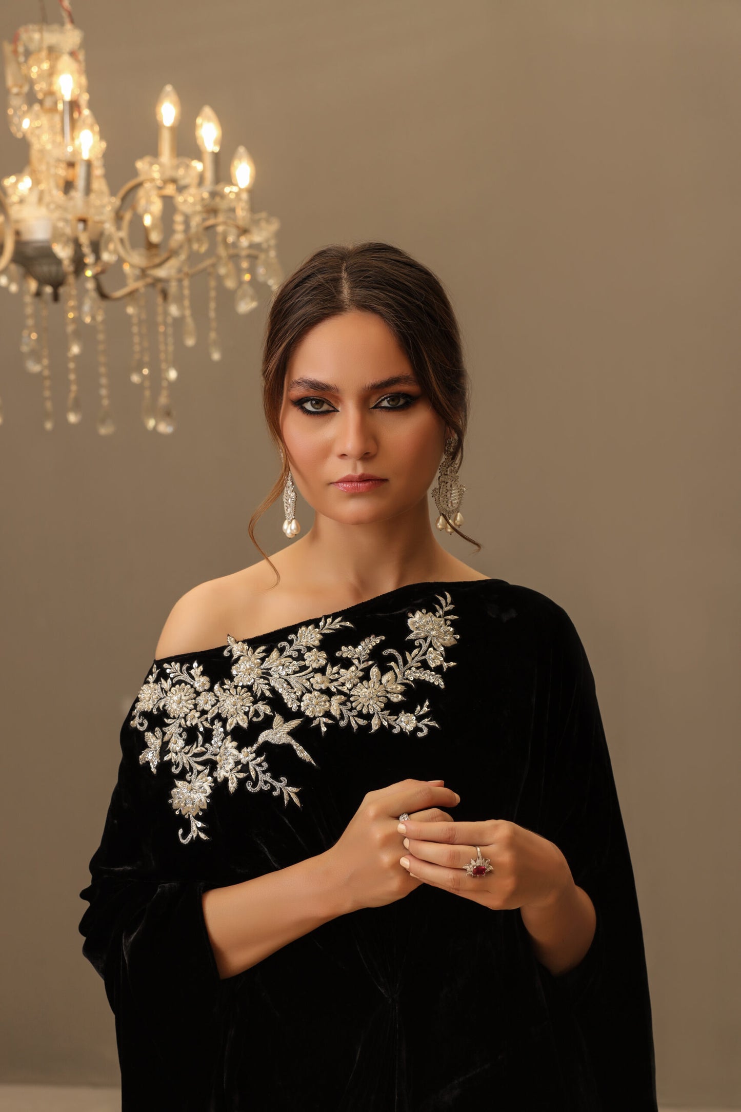 Camila | Black Velvet Embellished Kaftan
