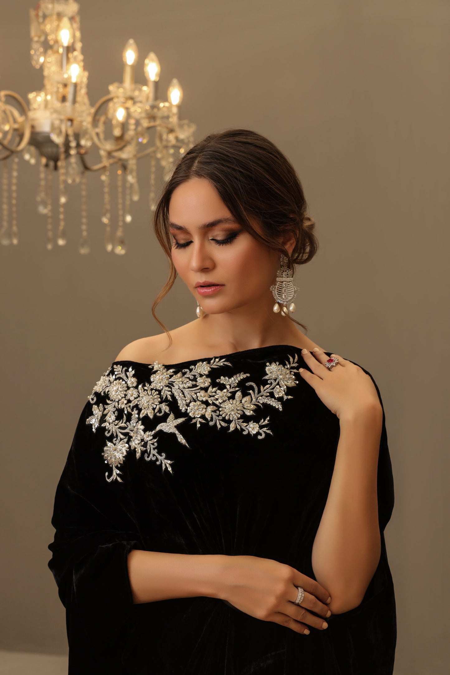 Camila | Black Velvet Embellished Kaftan