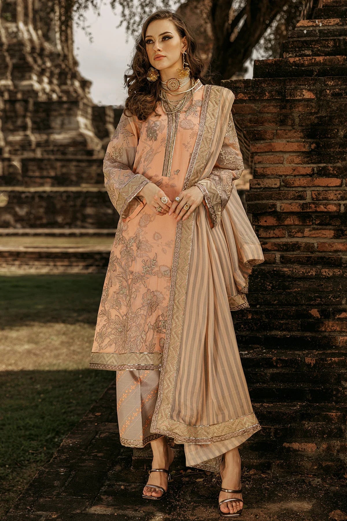 Charizma | Peach Embroidered Chiffon Suit