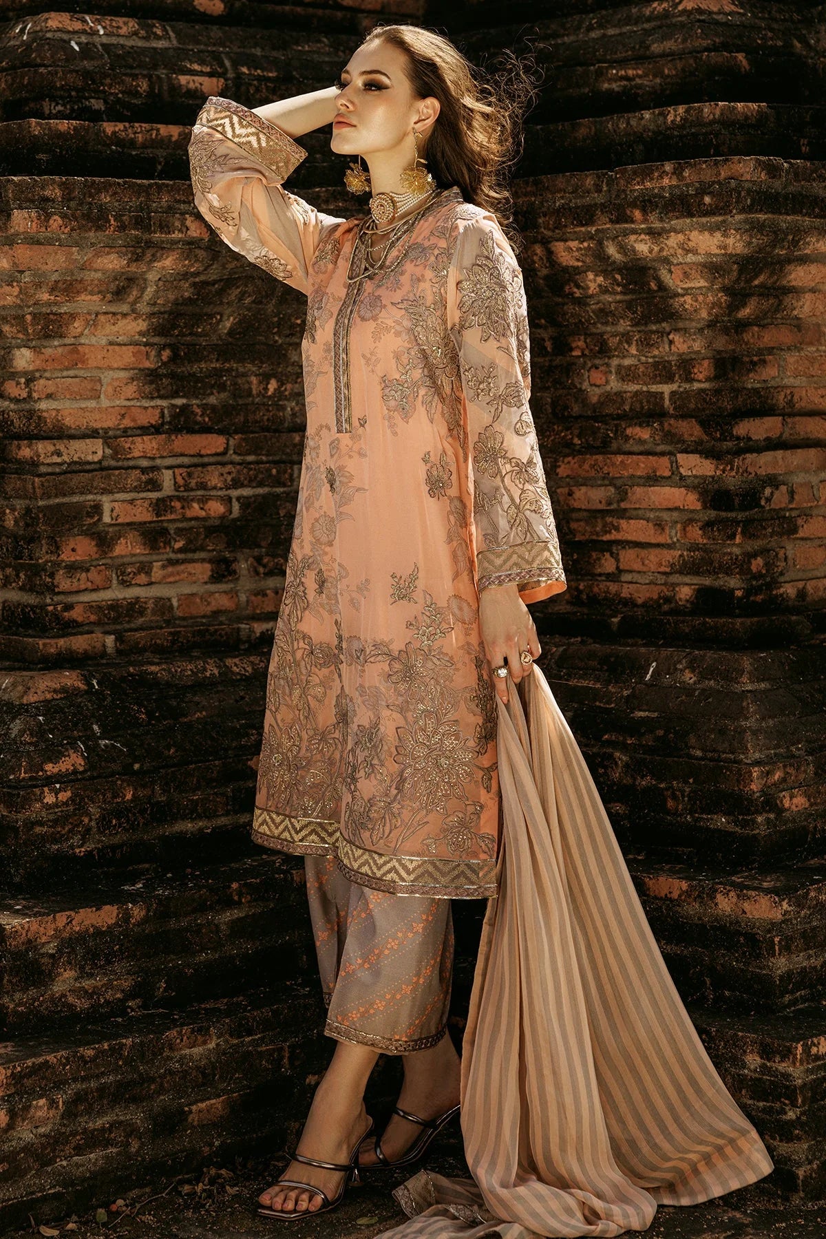 Charizma | Peach Embroidered Chiffon Suit