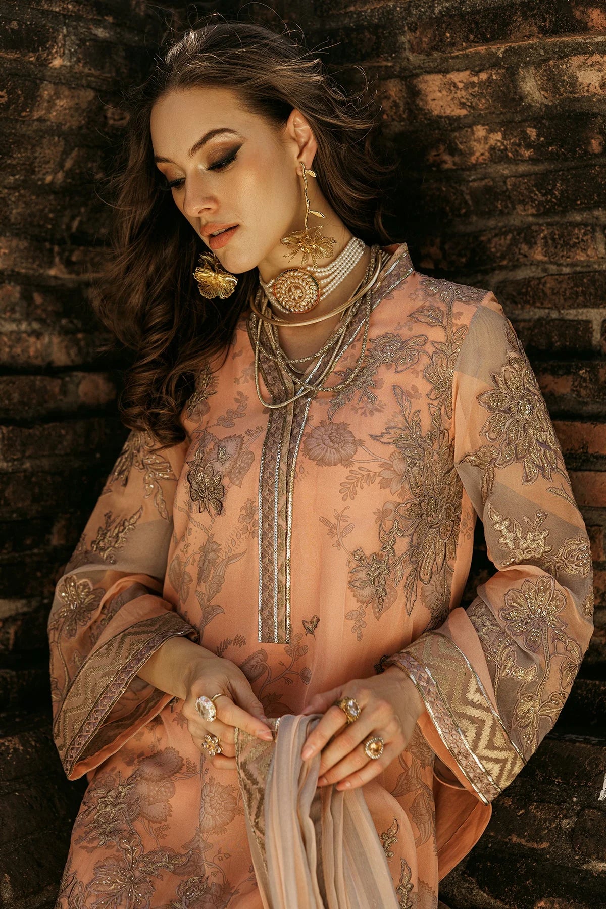 Charizma | Peach Embroidered Chiffon Suit