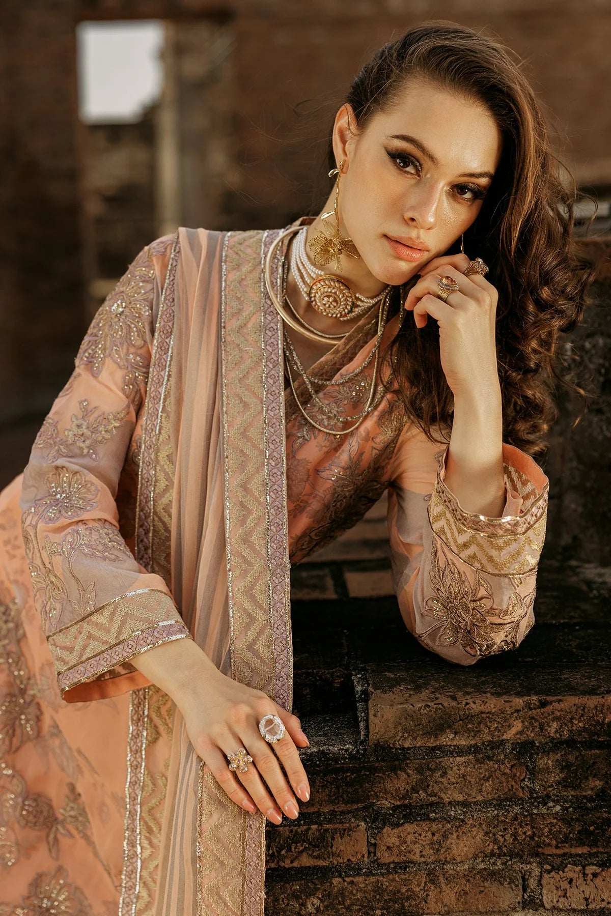 Charizma | Peach Embroidered Chiffon Suit