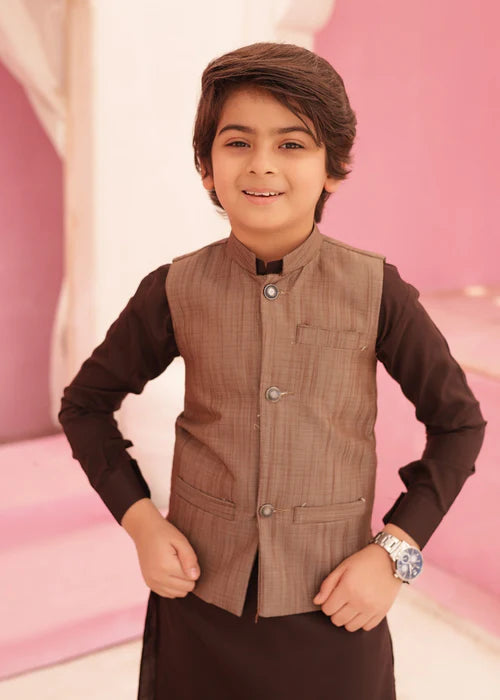 3 Piece | Boys Classic Brown Waistcoat and Kurta with Trousers