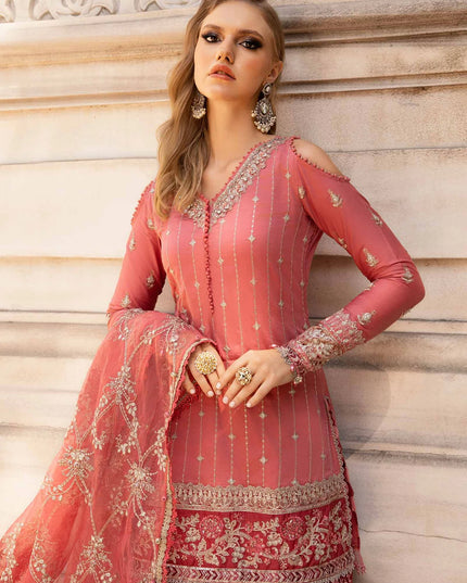 Maria B | Salmon Pink Embroidered Hand Embellished Suit
