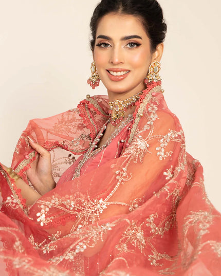 Maria B | Salmon Pink Embroidered Hand Embellished Suit
