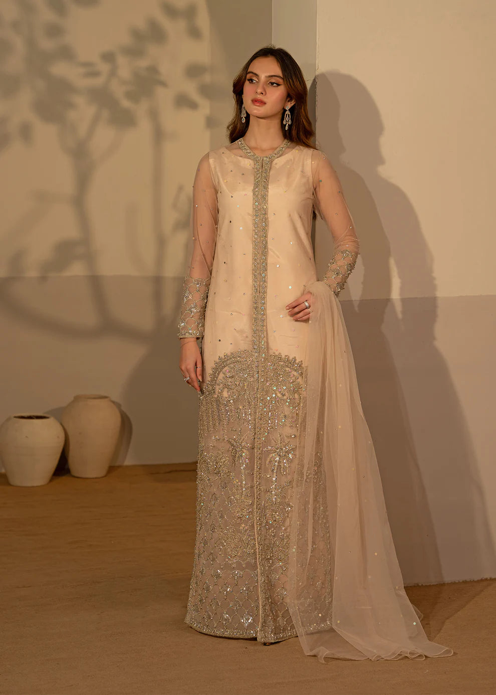 Aelina | Fone White Net Hand Embellished Gown