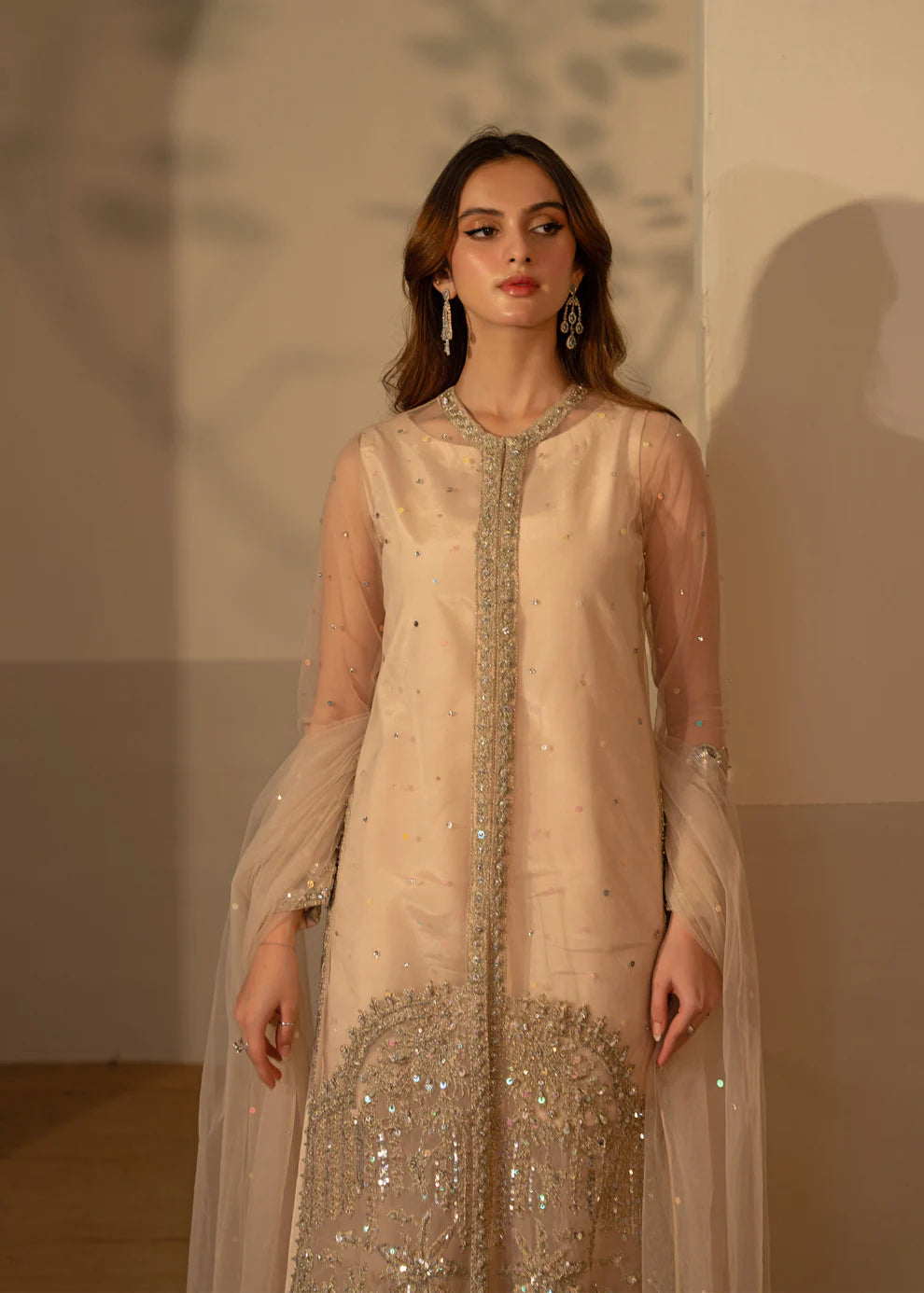 Aelina | Fone White Net Hand Embellished Gown