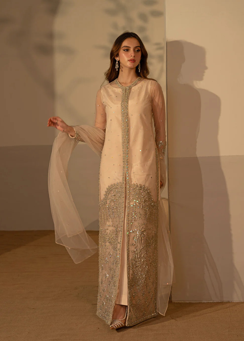 Aelina | Fone White Net Hand Embellished Gown