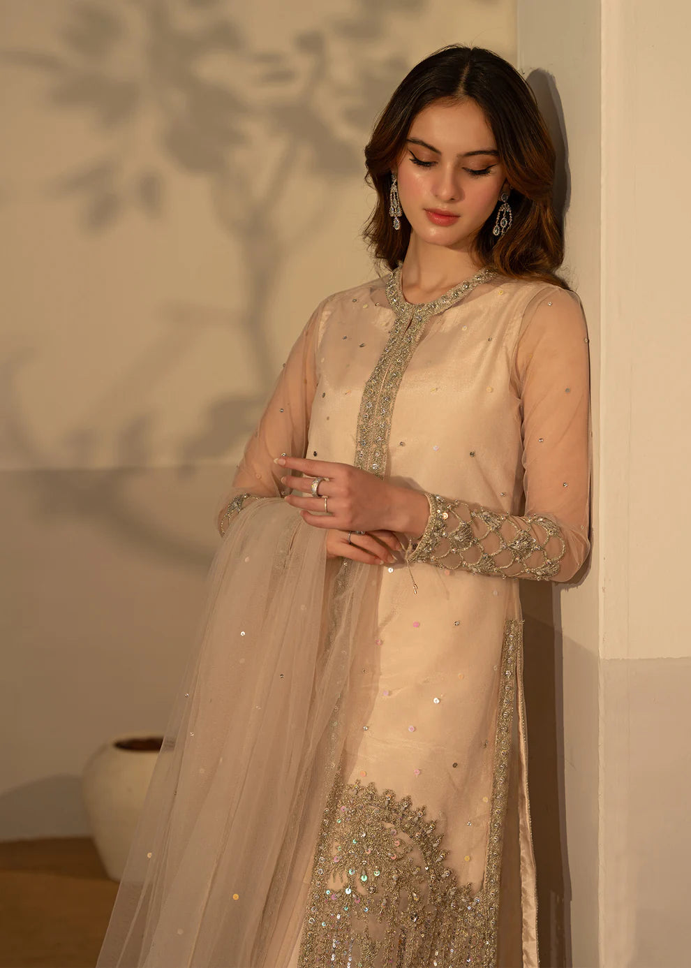 Aelina | Fone White Net Hand Embellished Gown