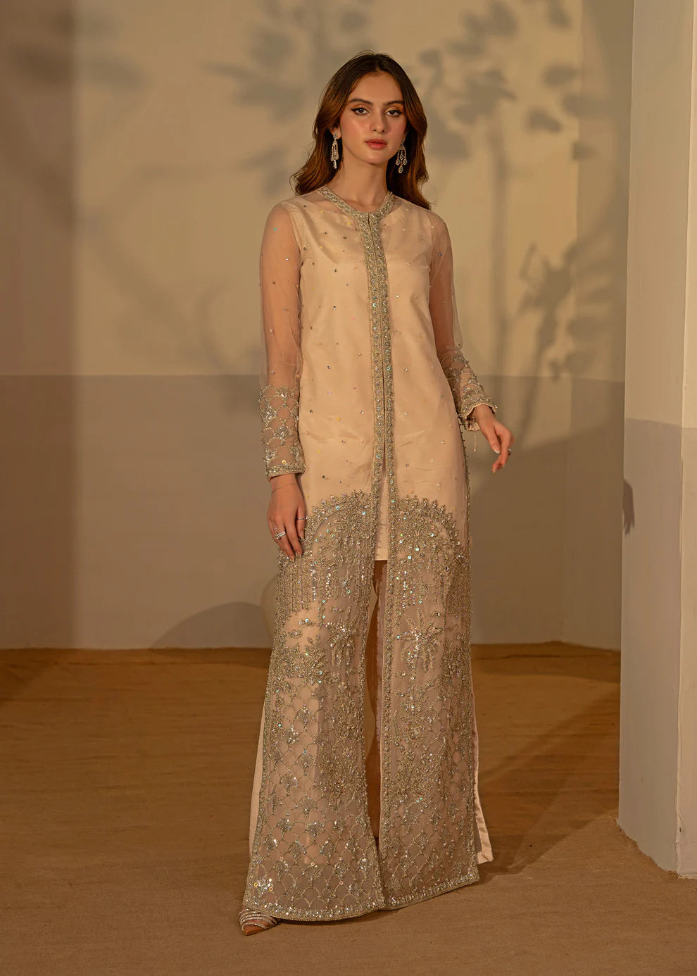 Aelina | Fone White Net Hand Embellished Gown