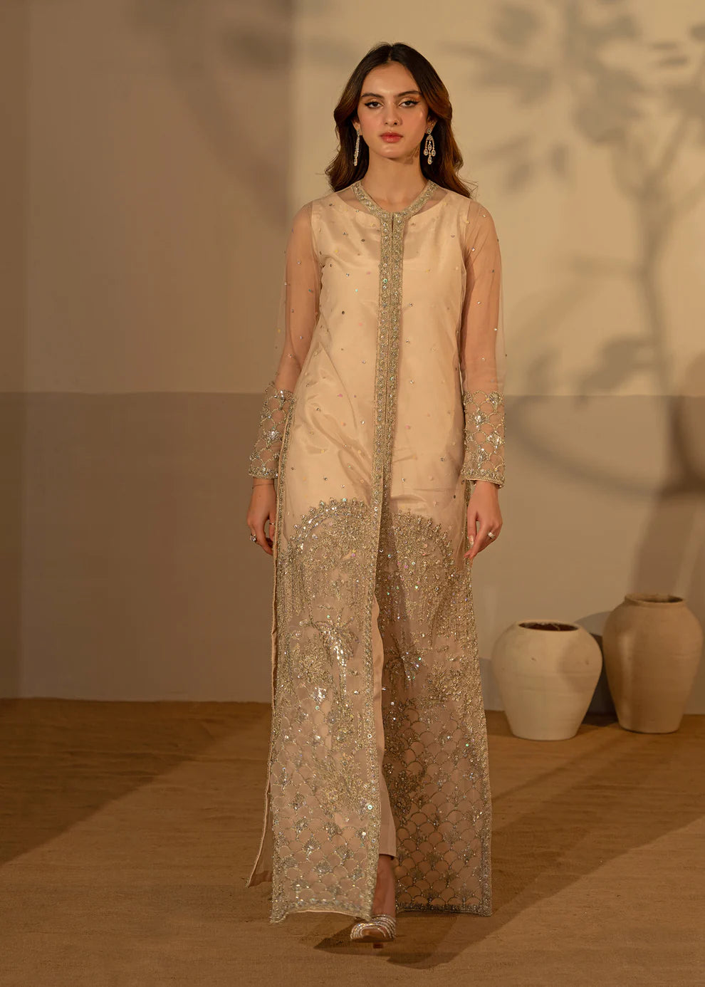 Aelina | Fone White Net Hand Embellished Gown