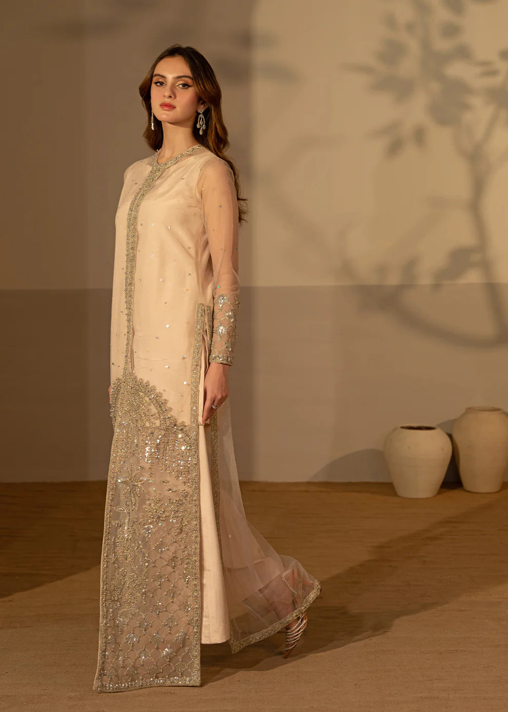 Aelina | Fone White Net Hand Embellished Gown