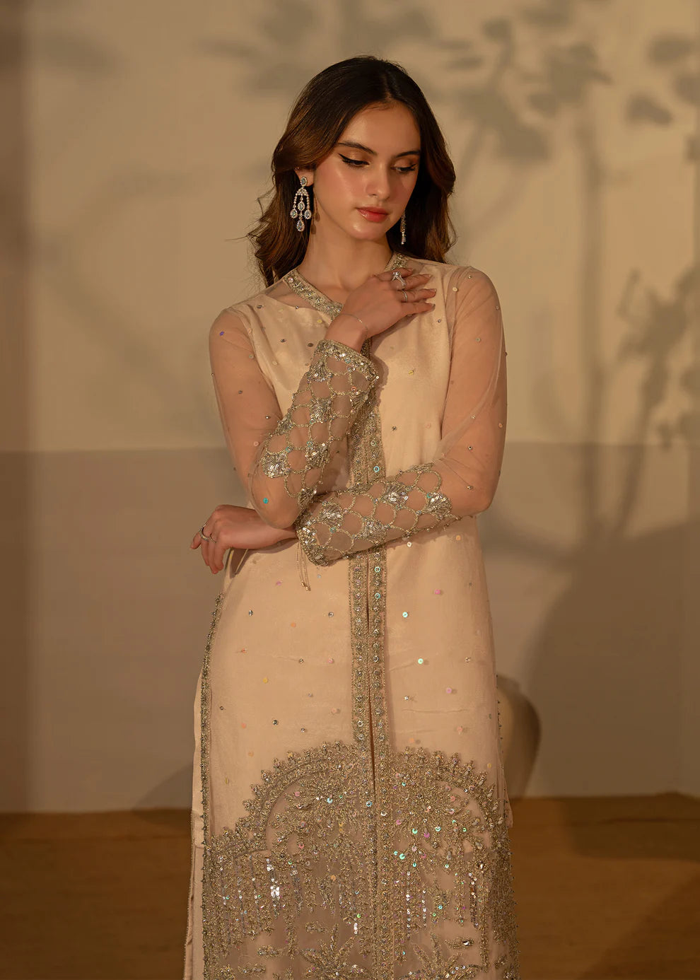 Aelina | Fone White Net Hand Embellished Gown