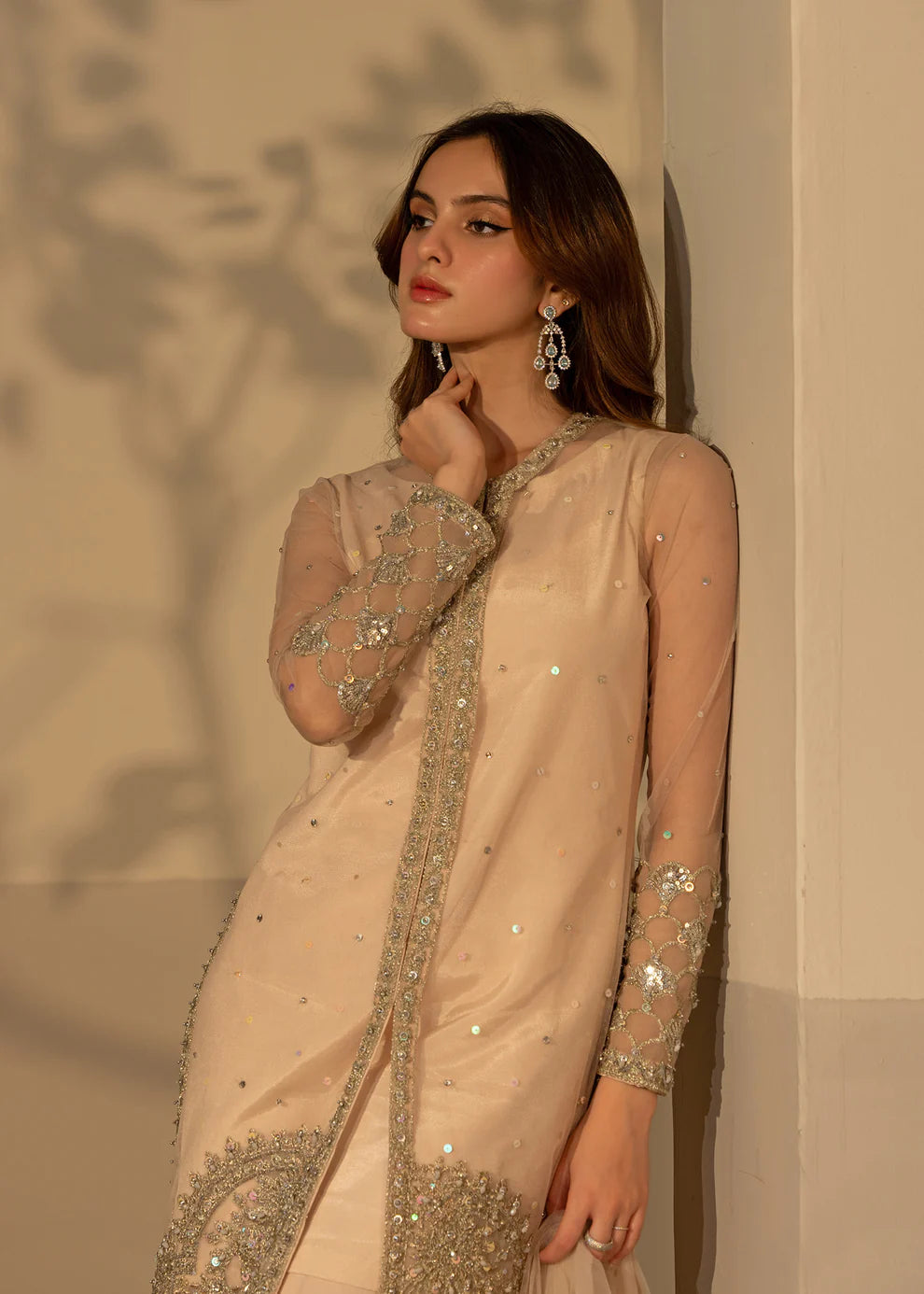 Aelina | Fone White Net Hand Embellished Gown