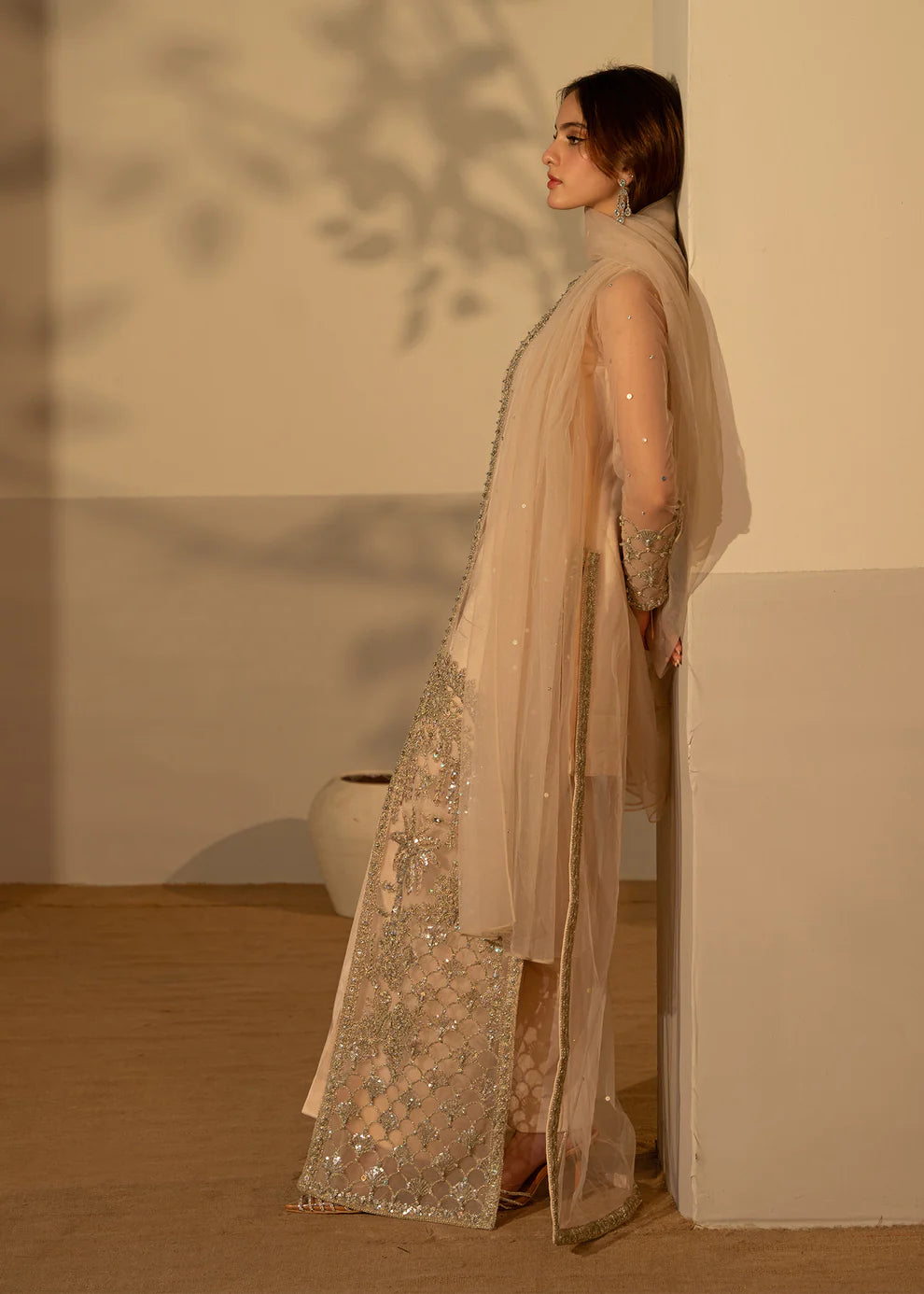 Aelina | Fone White Net Hand Embellished Gown
