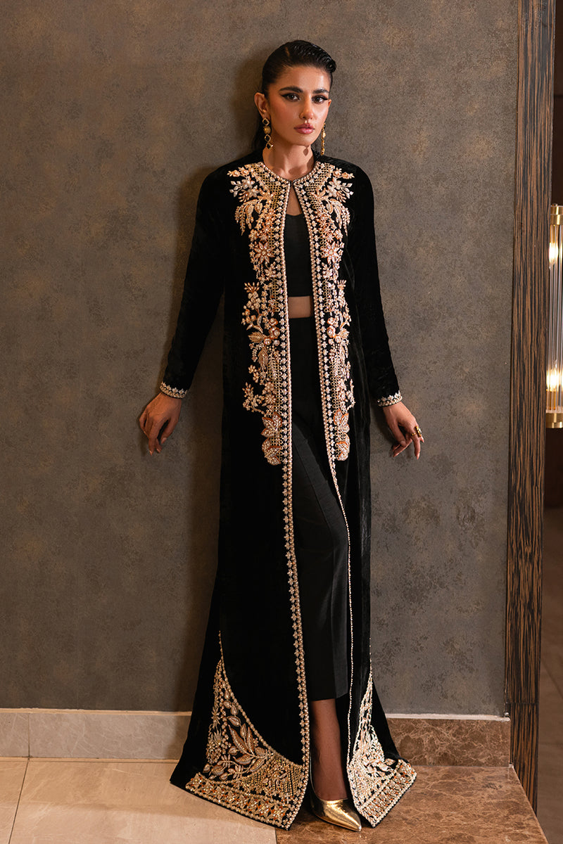 Dusk | Black Velvet Embellished Jacket Set