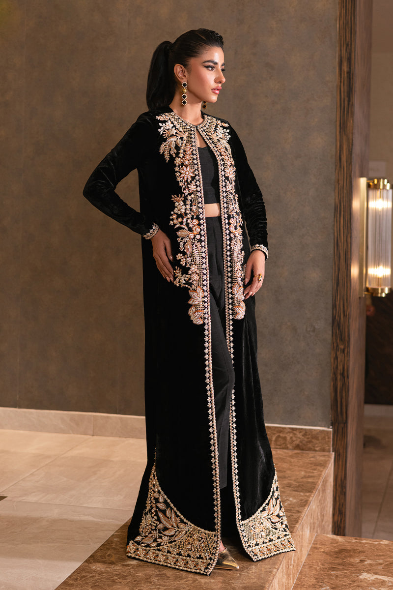 Dusk | Black Velvet Embellished Jacket Set