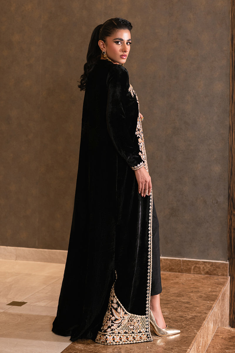 Dusk | Black Velvet Embellished Jacket Set