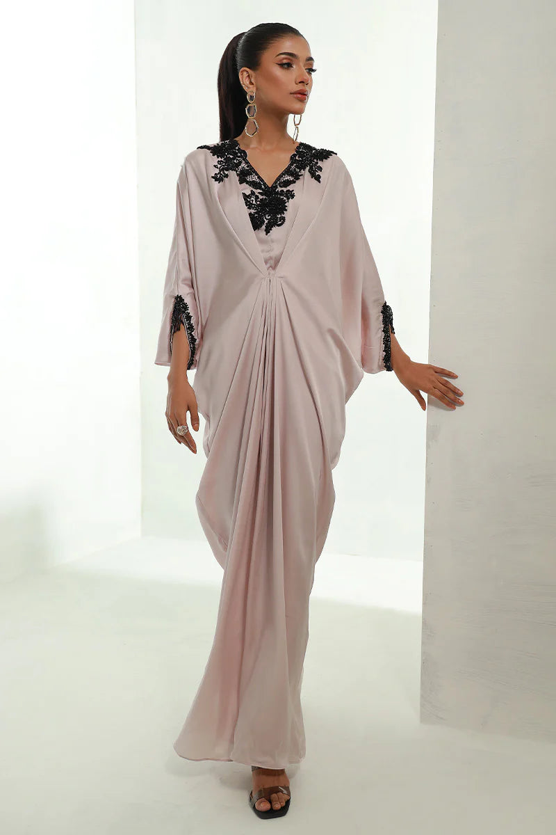 Ebony | Ivory Pleated Embellished Kaftan