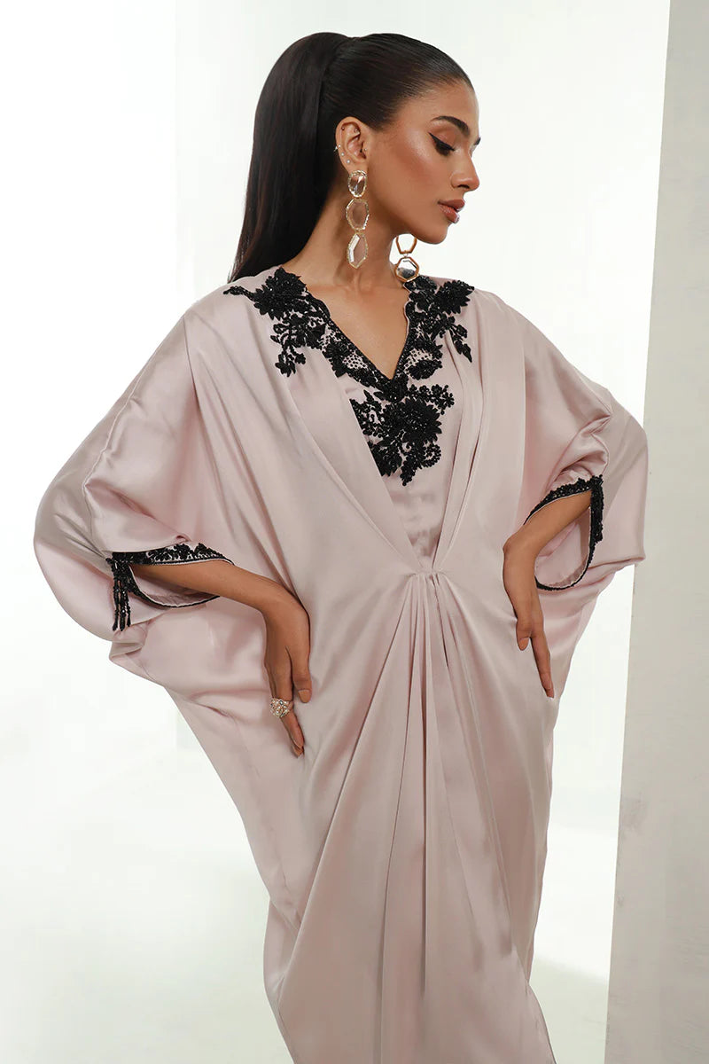 Ebony | Ivory Pleated Embellished Kaftan