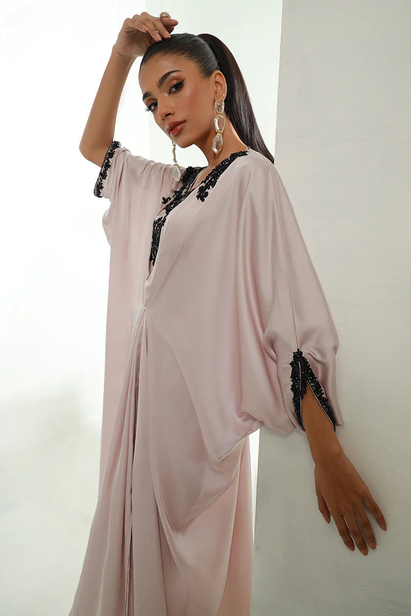 Ebony | Ivory Pleated Embellished Kaftan