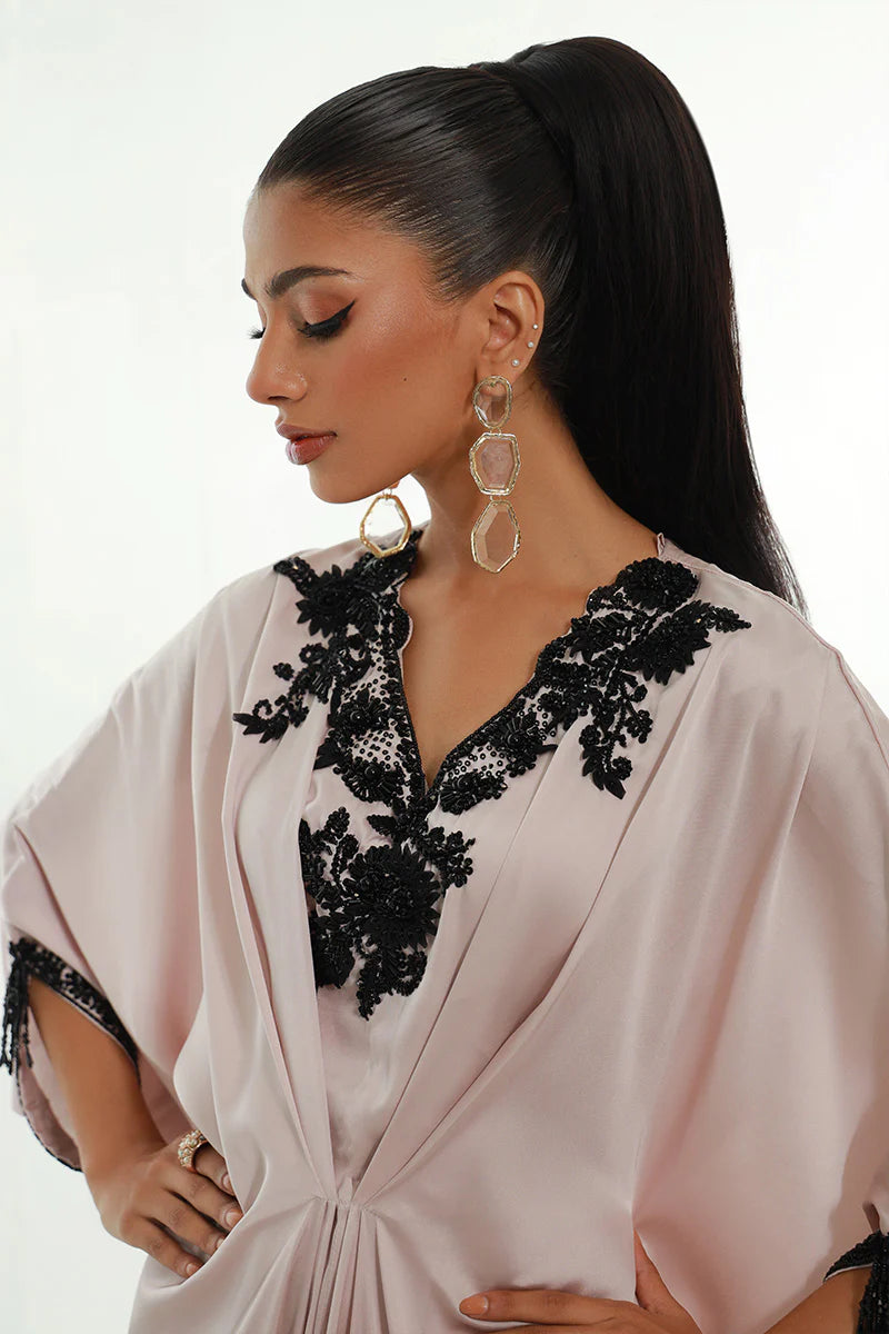 Ebony | Ivory Pleated Embellished Kaftan