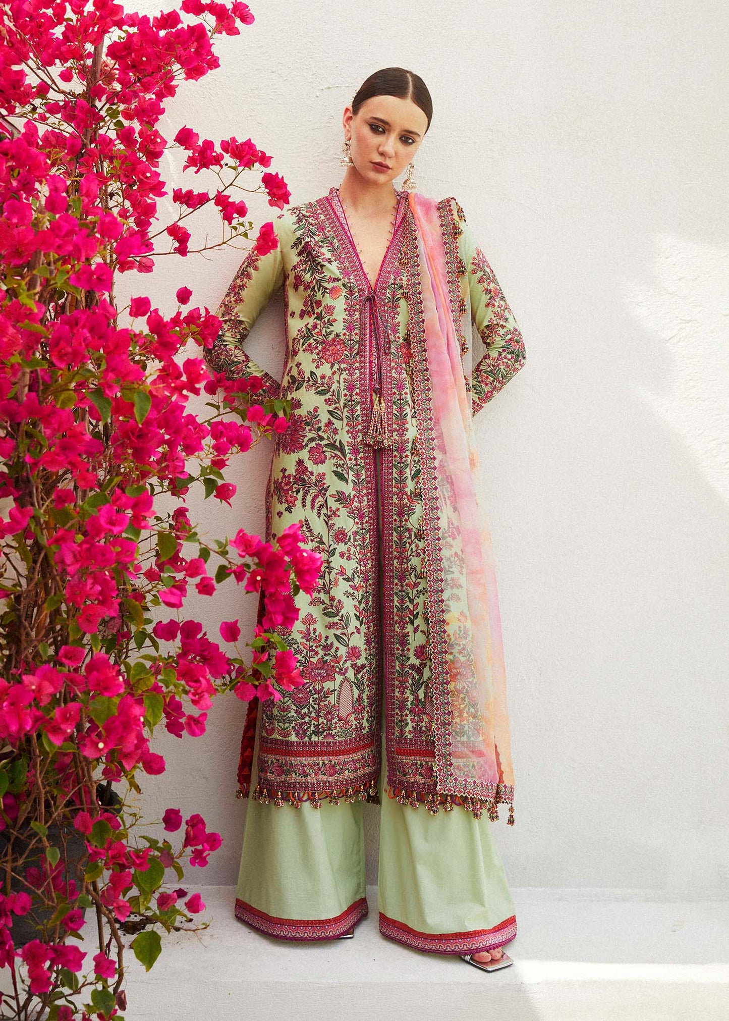 Hussain Rehar | Mint Green Embroidered Lawn Suit