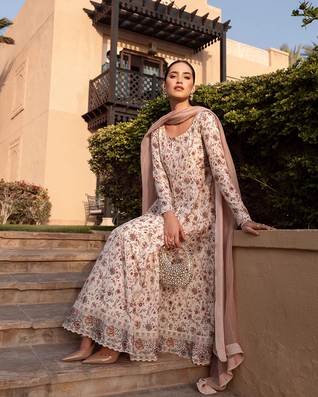 Faiza Saqlain | Printed Embroidered Silk Dress