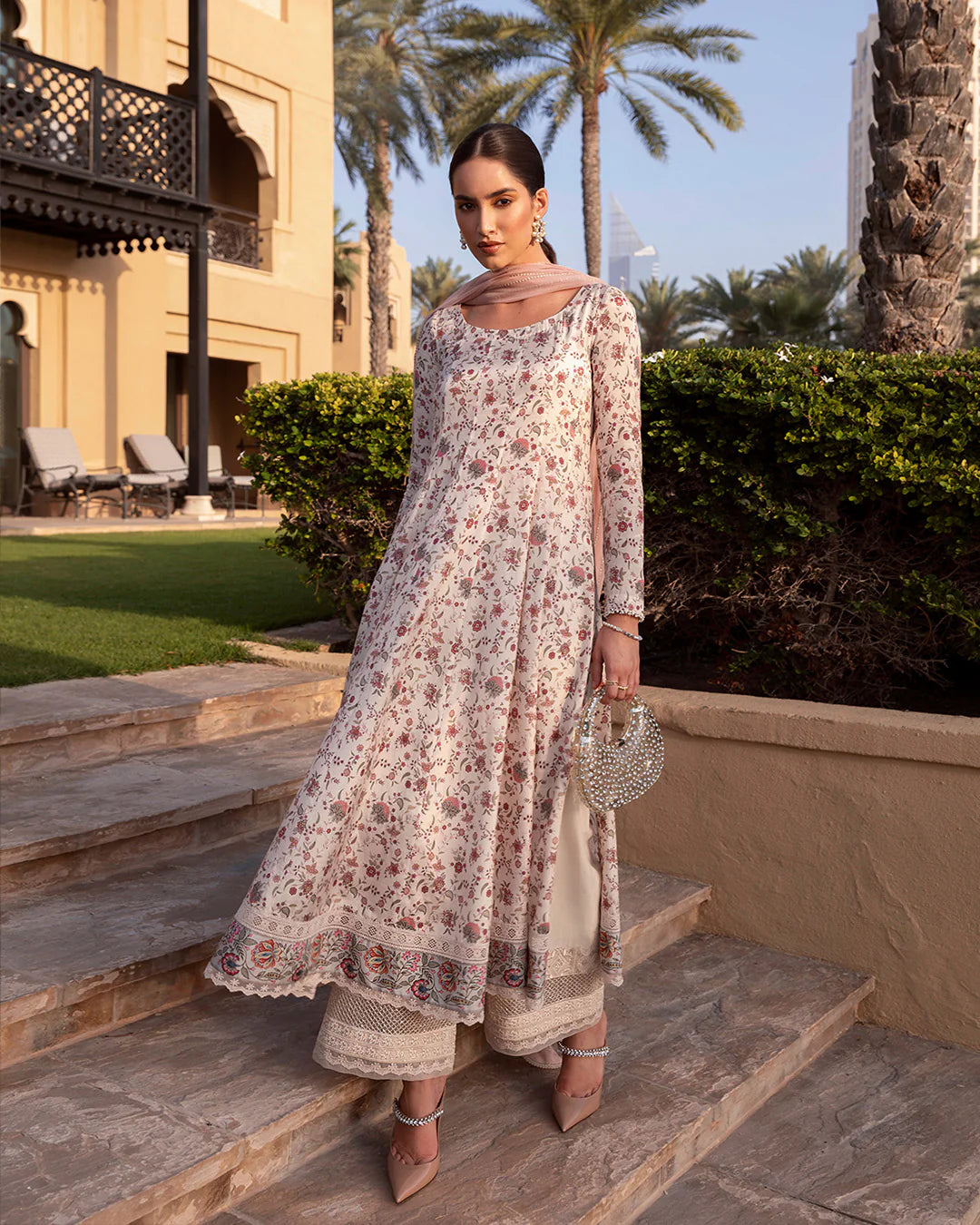 Faiza Saqlain | Printed Embroidered Silk Dress