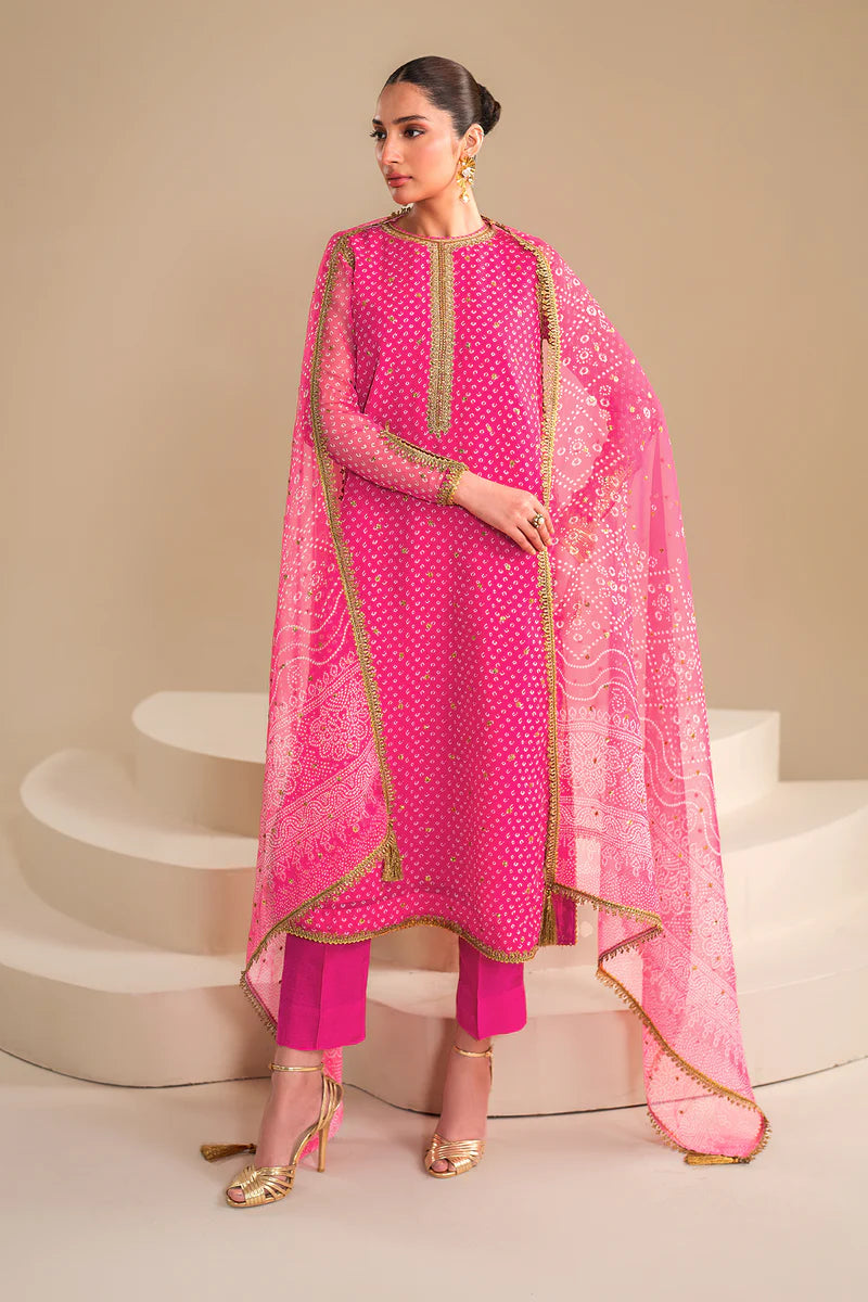 Baroque | Pink Embroidered Chiffon Suit