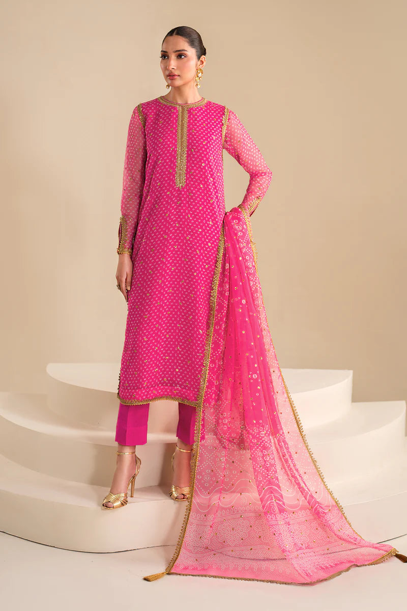 Baroque | Pink Embroidered Chiffon Suit