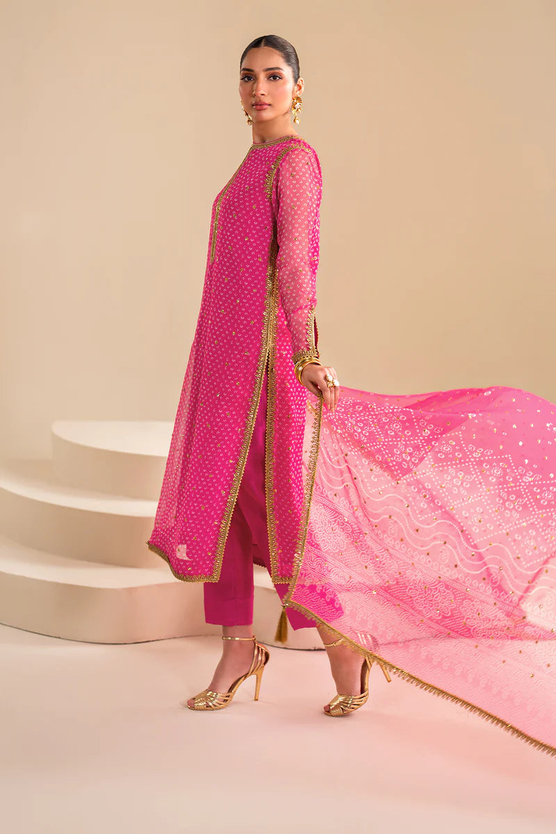 Baroque | Pink Embroidered Chiffon Suit