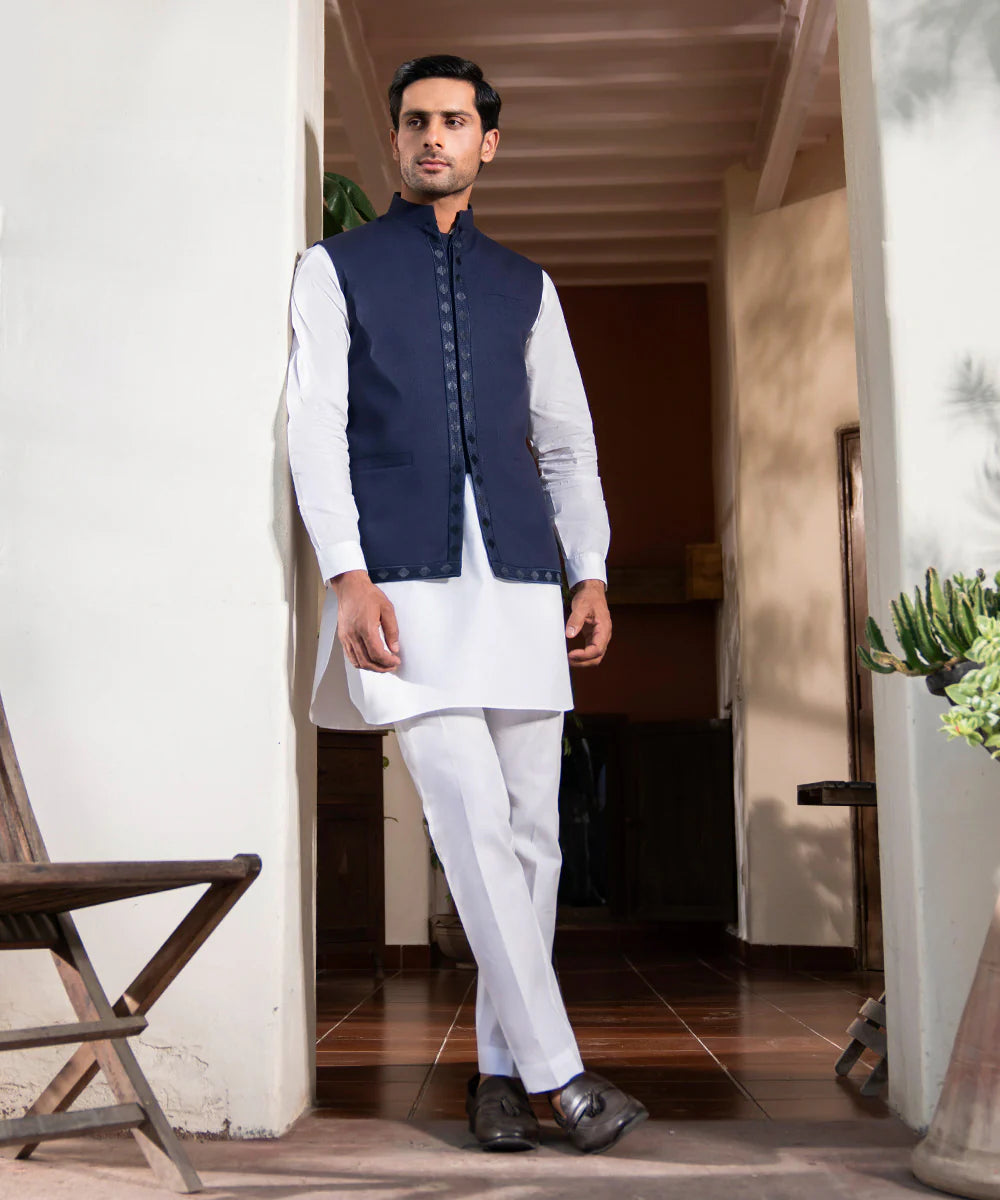 Navy Embroidered Waistcoat