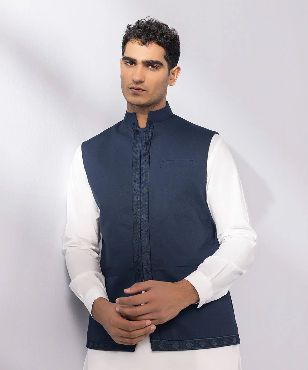Navy Embroidered Waistcoat