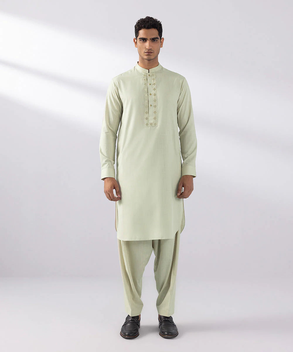 2 Piece | Beige Embroidered Wash & Wear Set