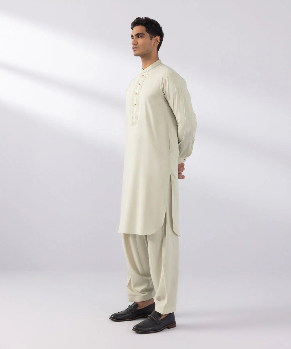 2 Piece | Beige Embroidered Wash & Wear Set