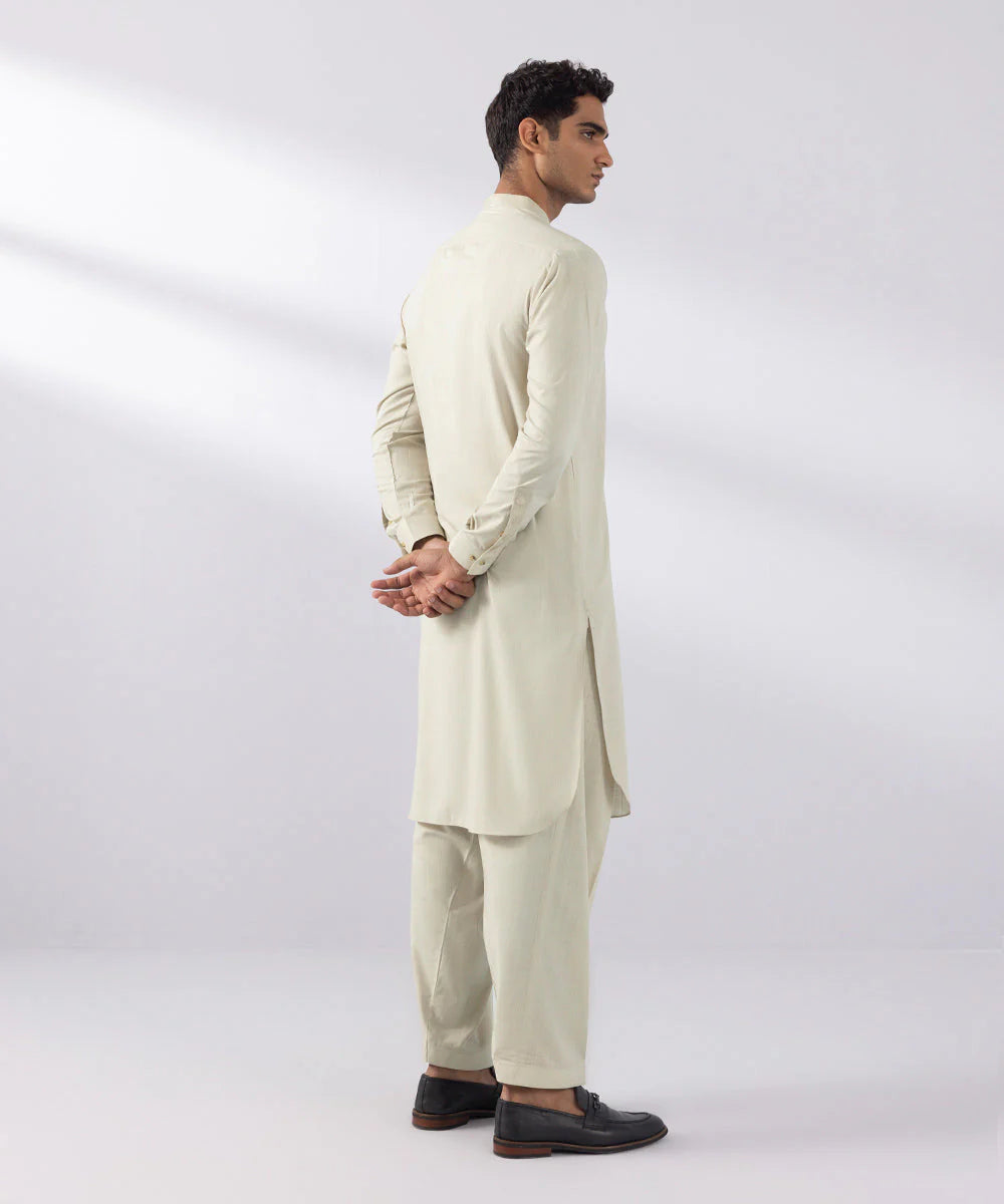 2 Piece | Beige Embroidered Wash & Wear Set