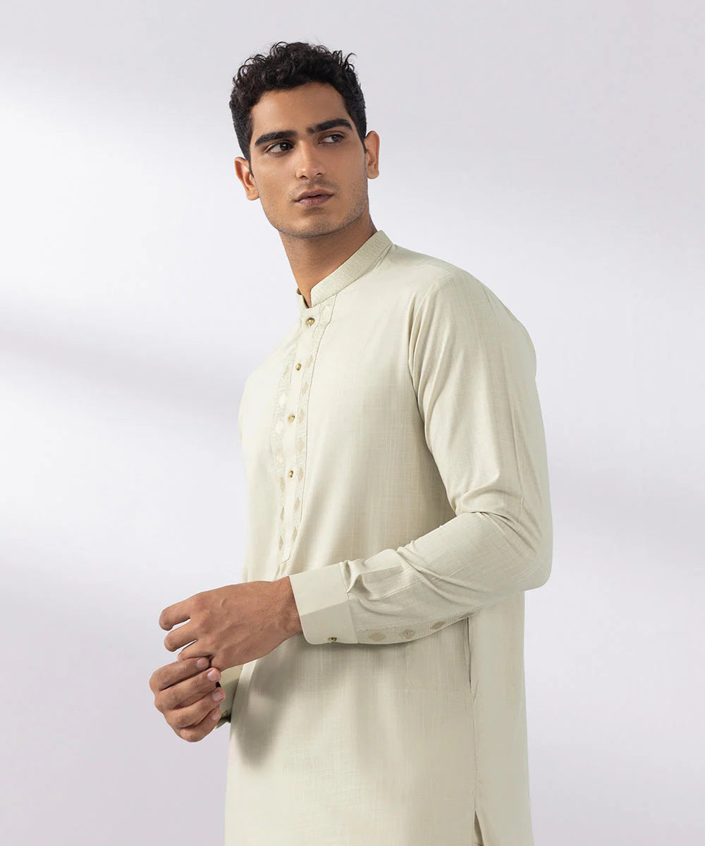2 Piece | Beige Embroidered Wash & Wear Set