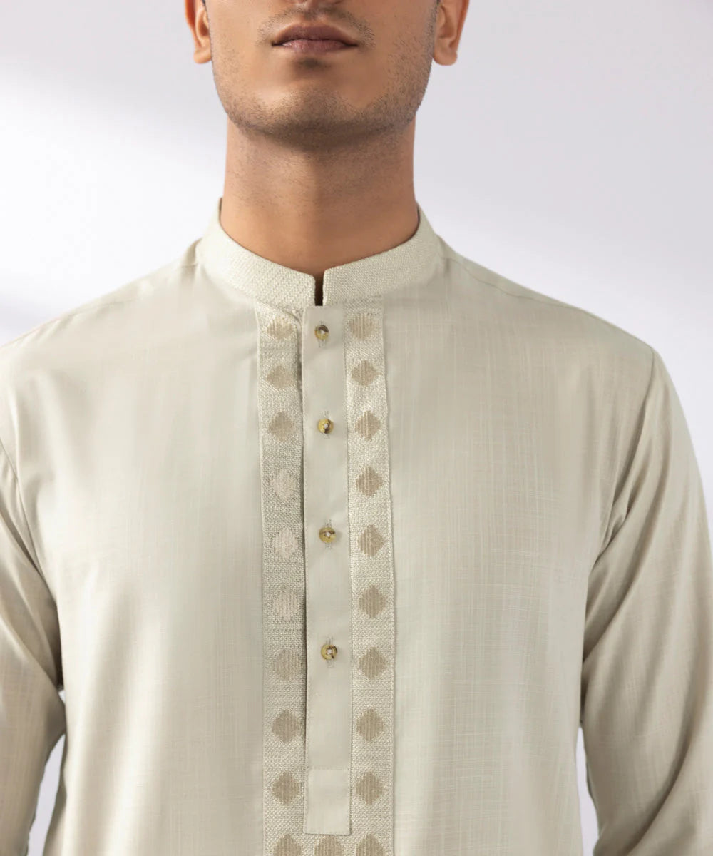 2 Piece | Beige Embroidered Wash & Wear Set