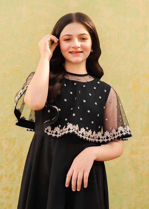 Evy | Girls Black Embroidered Silk Pishwas