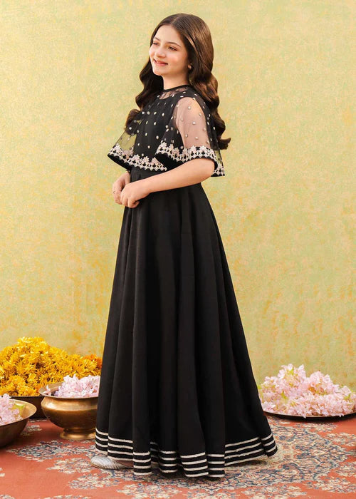 Evy | Girls Black Embroidered Silk Pishwas