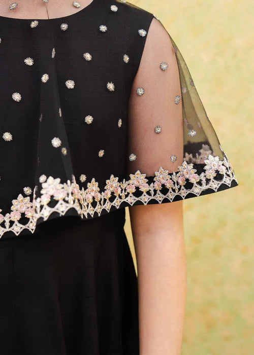 Evy | Girls Black Embroidered Silk Pishwas